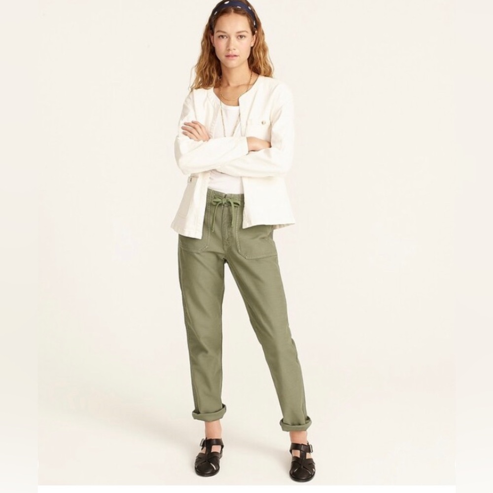 J.Crew Tie-waist camp pant in pale Cypress green NWT